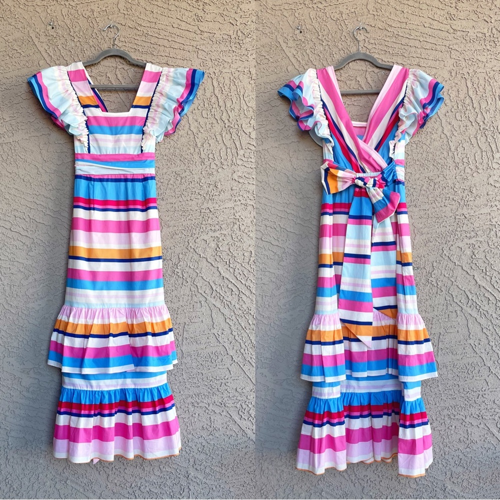 ANTHROPOLOGIE NWT PLENTY by TRACY REESE Rainbow Stripe Flutter Sleeve Maxi Dress - Picture 7 of 11